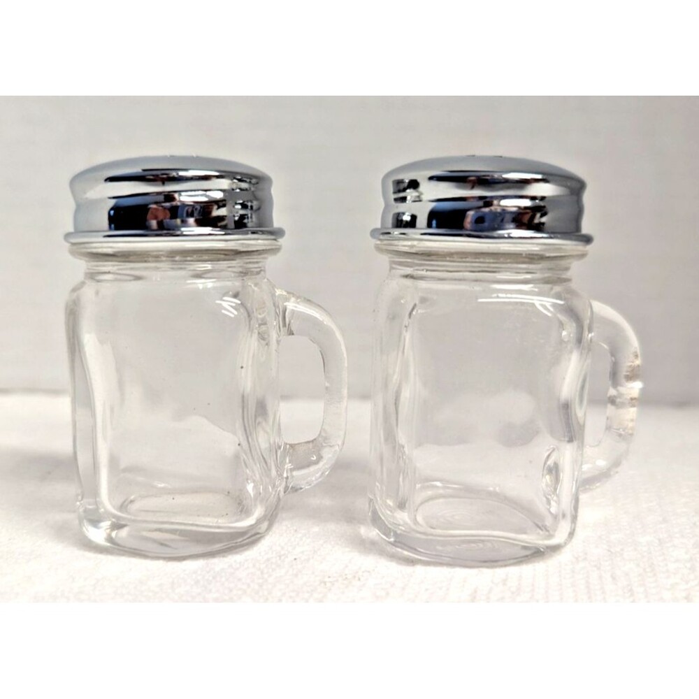 Mason Jar Glass Salt Pepper Shakers Metal Lids Glassware 2-pc Kitchen Gift NEW